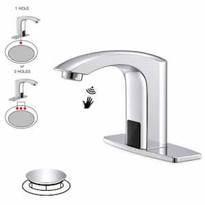 Automatic Sensor Touchless Single Hole Bathroom Sink Faucet with Deck Plate and Pop Up Drain in Polished Chrome