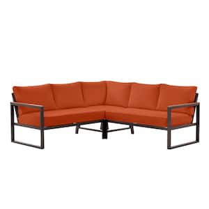 West Park Black Aluminum Outdoor Patio Sectional Sofa Seating Set with CushionGuard Quarry Red Cushions