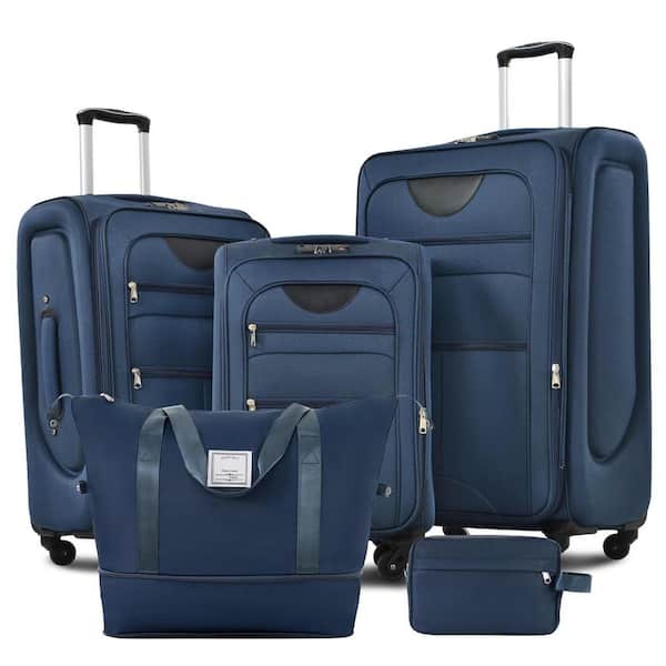 3-Piece Dark Blue Upright Spinner Softshell Lightweight Luggage Set with Duffel Bag