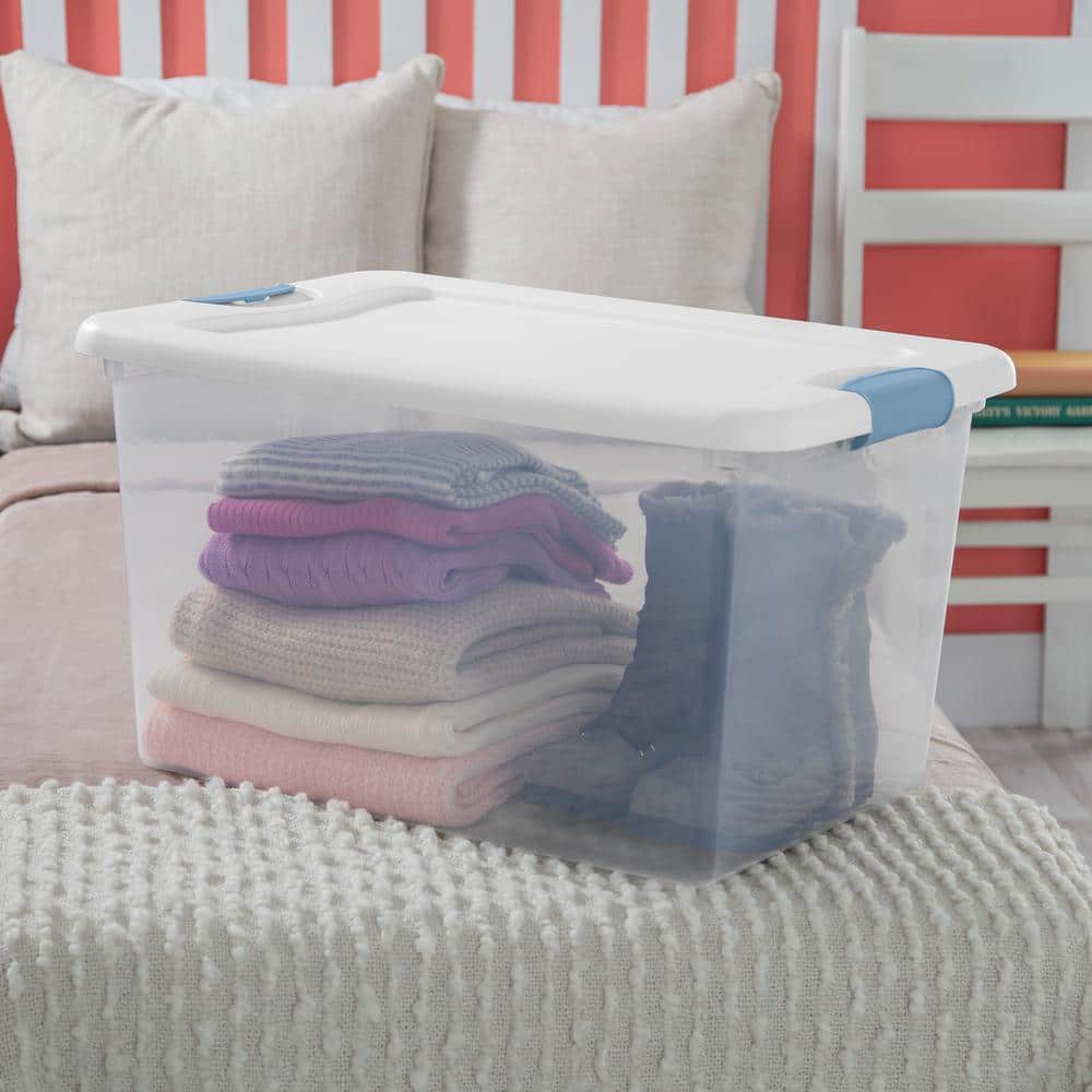 64 Quart Clear Plastic Stackable Storage Bins with Latching Lids