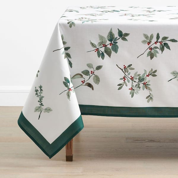 Company Cotton Floral Berry 70 in. W x 90 in. L Green Seasonal Cotton Tablecloth
