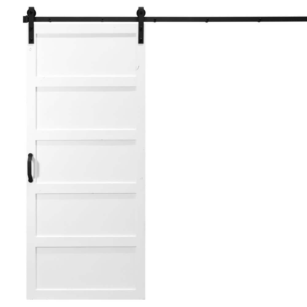 42 in. x 84 in. 5-Panel White Alder Wood Interior Barn Door Slab with ...