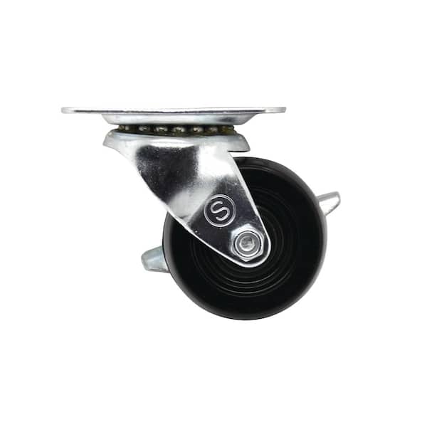 Everbilt 2 in. Black Soft Rubber and Steel Swivel Plate Caster with Locking Brake and 90 lbs. Load Rating