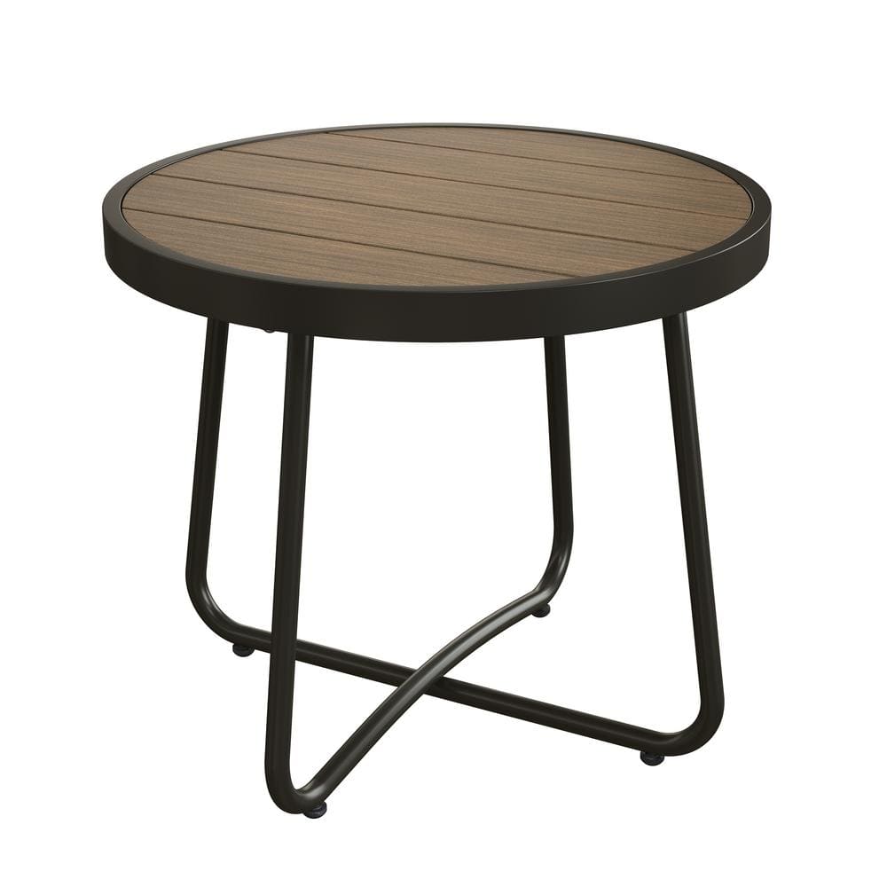 18 in. Round Steel Metal Outdoor Coffee Table in Light Brown