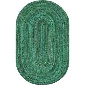 Braided Chindi Green 5 ft. x 8 ft. Oval Area Rug