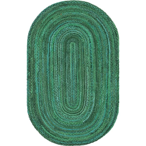 Unique Loom Braided Chindi Green 5 ft. x 8 ft. Oval Area Rug