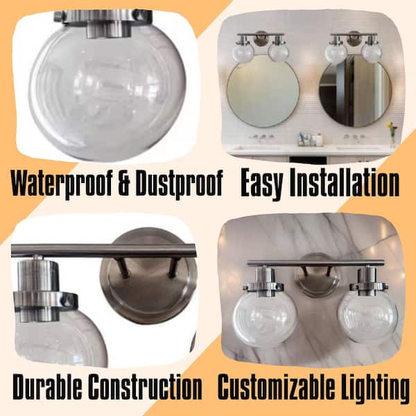 13 in. 2-Light Black Vanity Light with Clear Glass Shade for Bathroom, Living Room, Bedroom