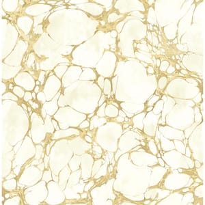 Patina Crackle Metallic Gold and Off-White Marble Paper Strippable Roll (Covers 56.05 sq. ft.)