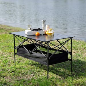 5-Piece, Folding Outdoor Table and Chair Set for Outdoor Camping, Picnics, Beach, Backyard, BBQ, Patio, Black/Gray