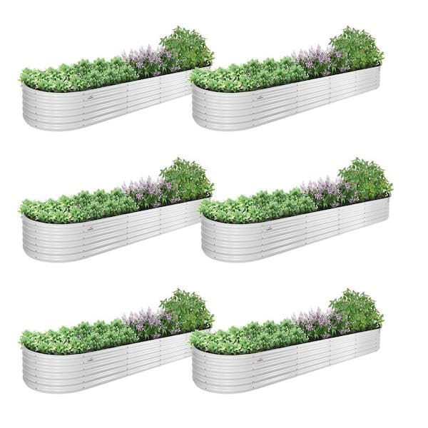 6-Pack White Metal Oval Large Raised Garden Bed Planter Boxes for Vegetables Flowers (144 in. L x 36 in. W x 18 in. H)