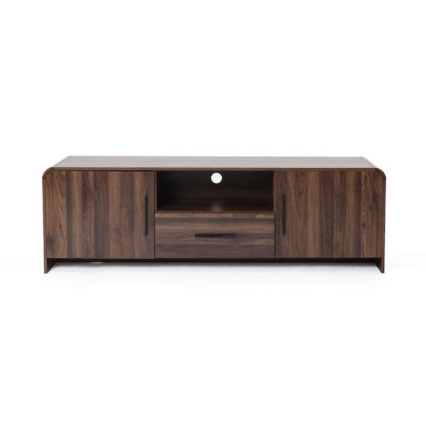 Mid-Century Walnut Finish MDF 2-Door 1-Drawer TV Console Fits TV's up to 65 in. with Storage