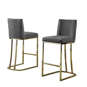 Erin 24 in. H Dark Grey Low Back Counter Height Chair With Gold Chrome Base and Back Ring with Velvet Fabric (Set of 2)