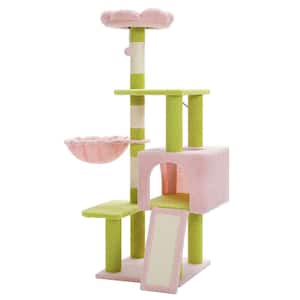 Small to Medium Cat Flower Cat Tree 47.2" Multi-Level Cat Tower Sisal Covered Scratching Posts Cute Cat Condo in Pink