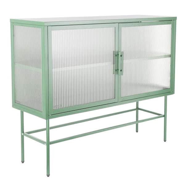 Miscool Anky 43.31 in. W x 14.96 in. D x 35.75 in. H Green Freestanding Bathroom Linen Cabinet with Fluted Glass Doors