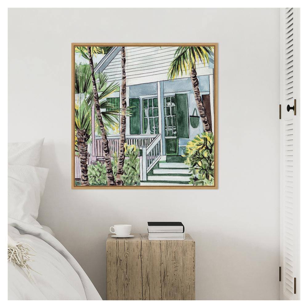Palm House I Watercolor Print on Canvas with Maple Frame