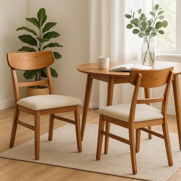 Amy Medium Brown and Beige Fabric Dining Side Chair Set of 2