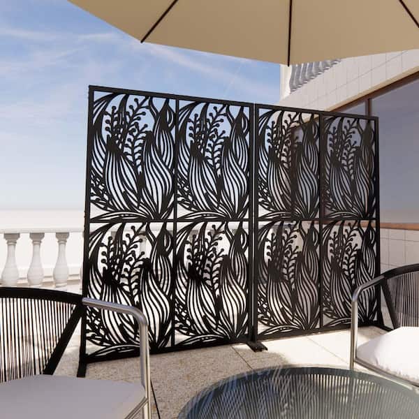 72 in.H x 45.3 in. W Black Galvanized Metal Wall Sculptures Outdoor Privacy Screen Garden Fence Panel Room Divider