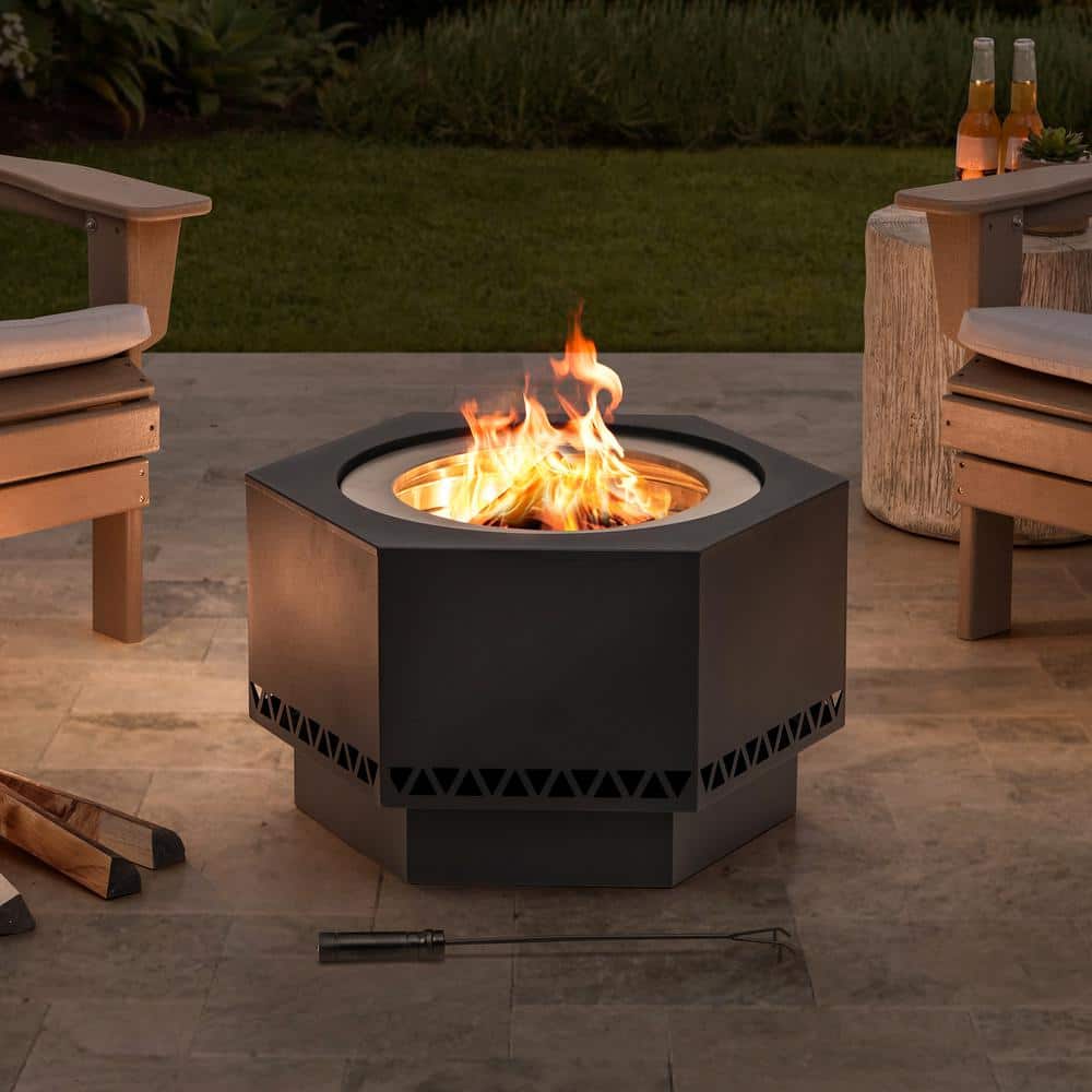 Lawrence Black Hexagonal Smokeless Wood Burning Fire Pit