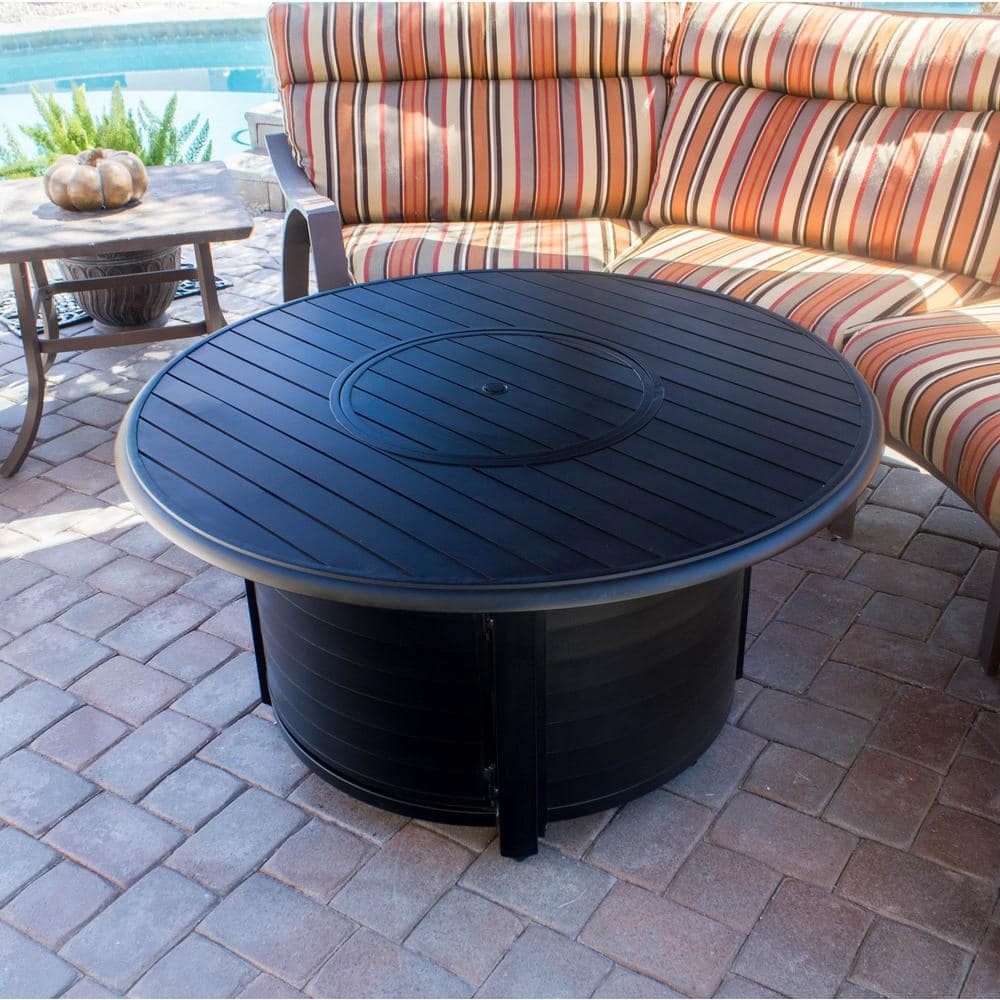 Round Black Aluminum Gas Fire Pit Table