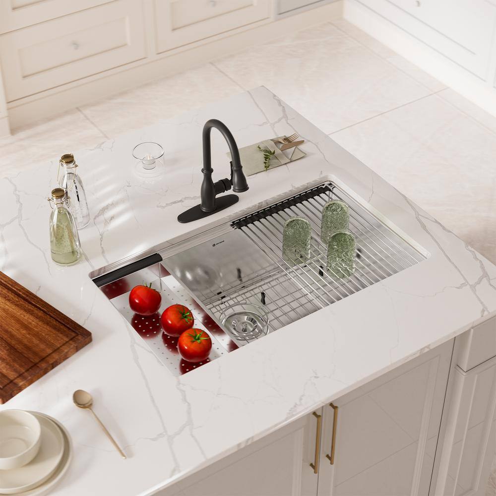 32" Undermount Single Bowl Brushed Stainless Steel Kitchen Sink with Accessories