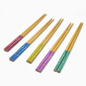 10 Pc Multicolored Stripes Bamboo Chopstick Set