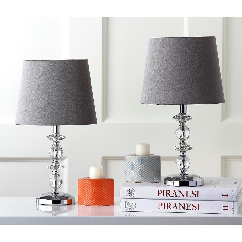 Derry 15-Inch Clear Crystal Table Lamp Set with Brown Shades