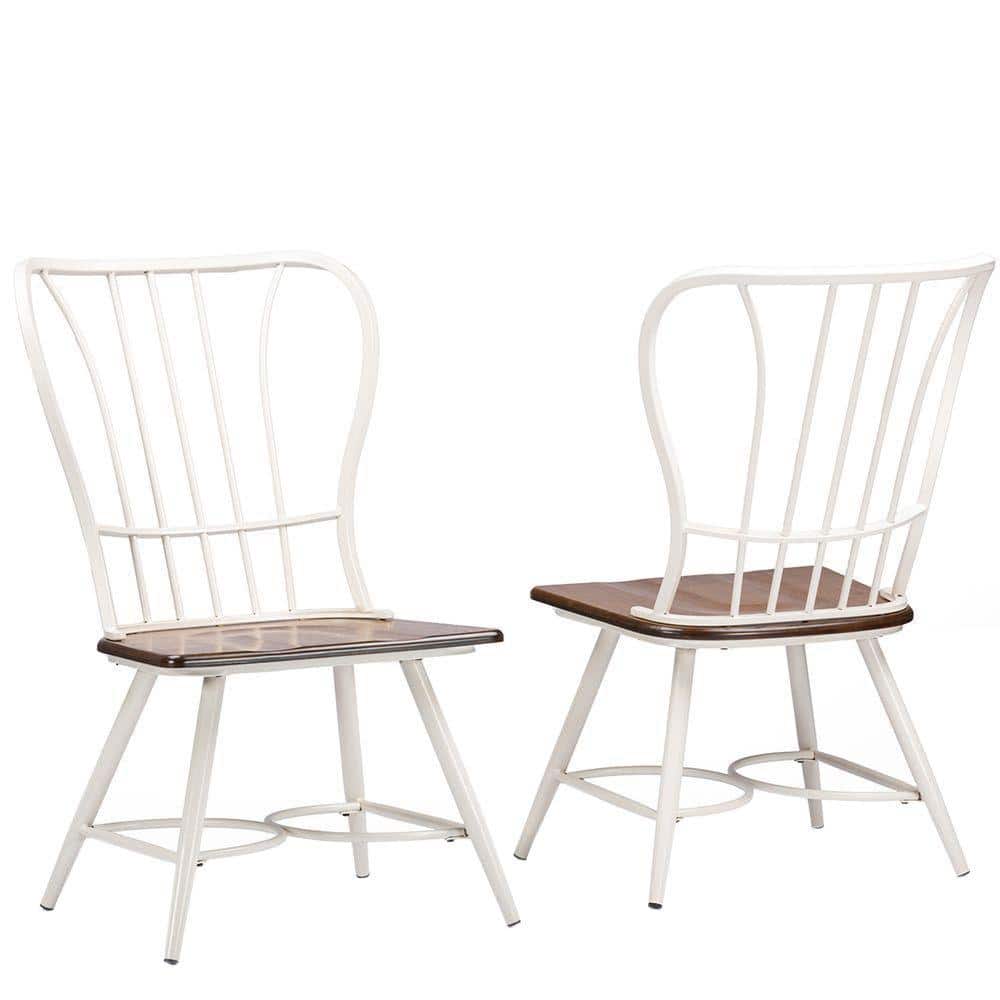 Set of 2 White Metal and Cane Windsor Dining Chairs