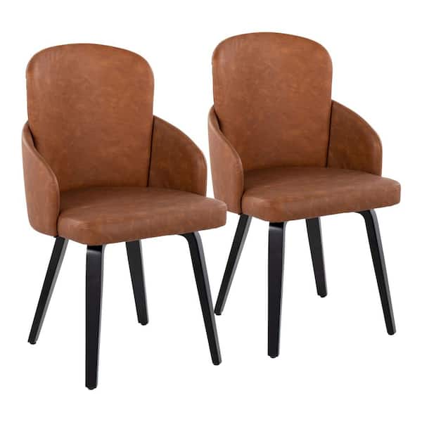Lumisource Dahlia Camel Faux Leather, Black Wood and Chrome Metal