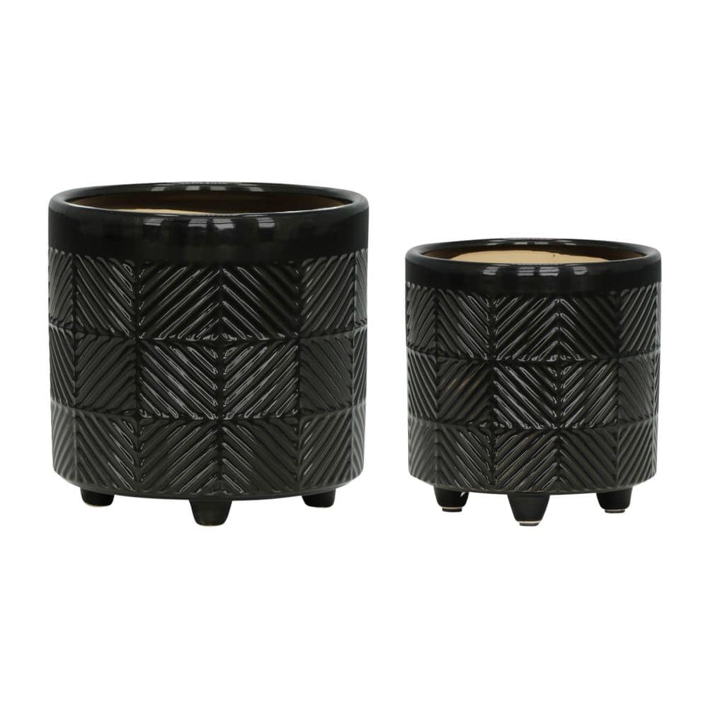 8 in. and 6 in. Shiny Black Ceramic Textured Round Planter Set with Footed Indoor Outdoor (2-Pack) price history on PriceWatchPro
