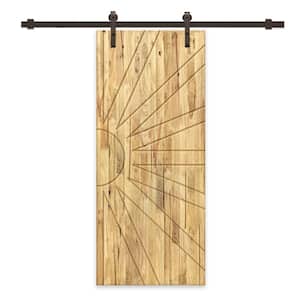 36 in. x 80 in. Weather Oak Stained Pine Wood Modern Interior Sliding Barn Door with Hardware Kit
