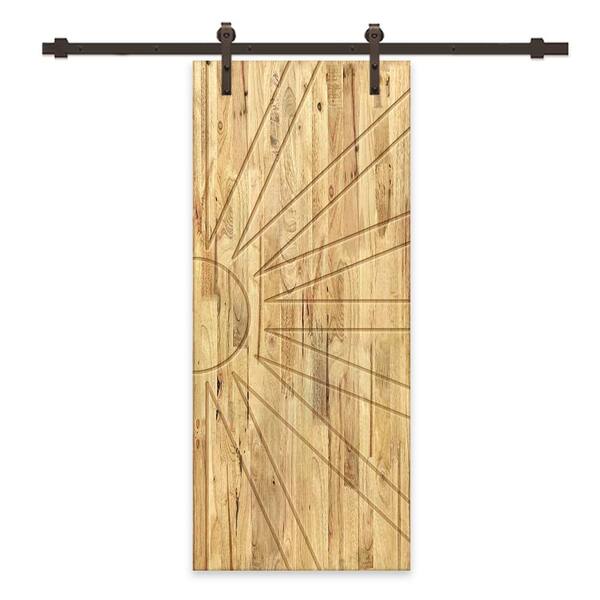 CALHOME 36 in. x 80 in. Weather Oak Stained Solid Wood Modern Interior Sliding Barn Door with Hardware Kit