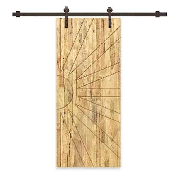 CALHOME 42 in. x 80 in. Weather Oak Stained Pine Wood Modern Interior Sliding Barn Door with Hardware Kit