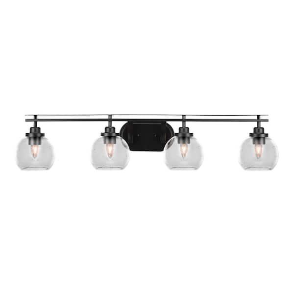 Unbranded Monroe 38.75 in. 4-Light Matte Black Vanity Light with 5.75 in. Clear Bubble Glass Shade No Bulbs Included