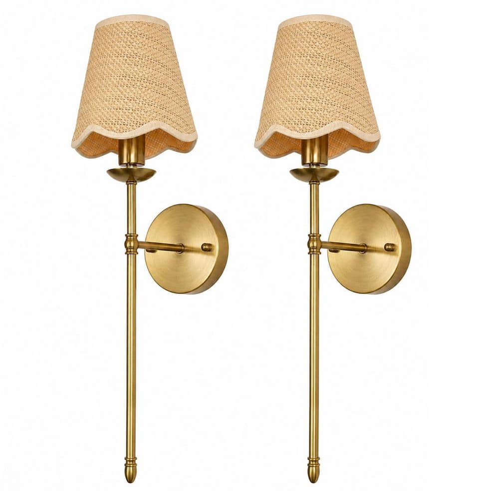 6 in. 1-Light Brushed Gold Wall Sconce with Scalloped Rattan Shade, Modern E12 Wall Light for Bathroom 2-Pack price history on PriceWatchPro