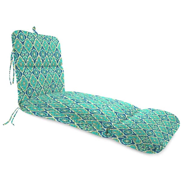 Jordan Manufacturing 22 in. x 74 in. Outdoor Chaise Lounge Cushion w/Ties & Hanger Loop Adonis Capri Teal Medallion Rectangular Knife Edge