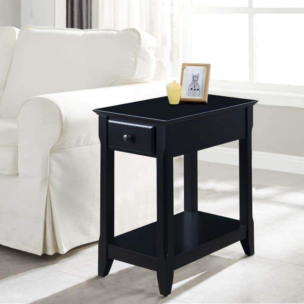 Benjara 13 in. Black Rectangular Wood End Table with 1 Drawer BM251127 ...