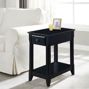 13 in. Black Rectangular Wood End Table with 1 Drawer