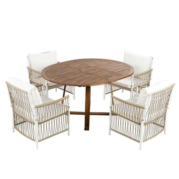 Scalable Natural 5-Piece Wood Round Kitchen Table Outdoor Dining