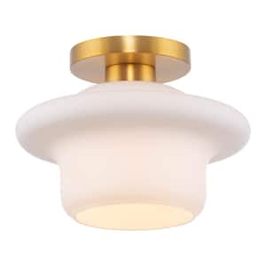 Adelyn 60-Watt 1-Light Golden Brass Modern Semi-Flush with Frosted Shade, No Bulb Included