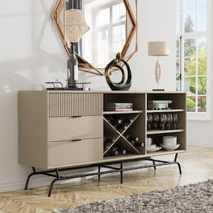 Yaztra Light Taupe and Black TV Stand Fits TV's up to 65 in. with 3-Drawers and 4-Shelves