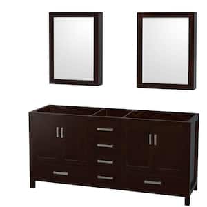 Sheffield 70.75 in. W x 21.5 in. D x 34.25 in. H Double Bath Vanity Cabinet without Top in Espresso with MC Mirrors