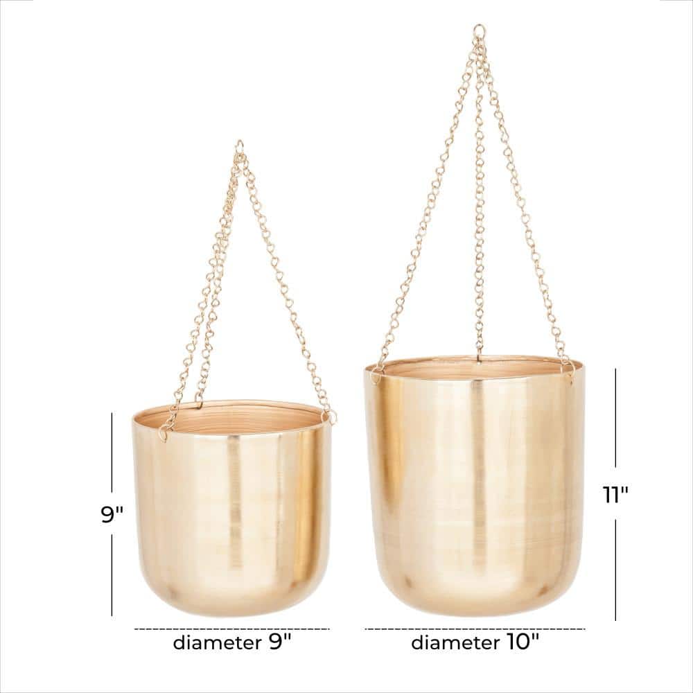 Elegant Gold Iron Hanging Planter Duo for Indoor & Outdoor Decor
