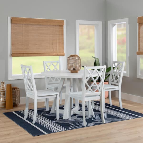 Linon Home Decor Mori 5-Piece Round White Wood Top Dining Room Set Seats 4