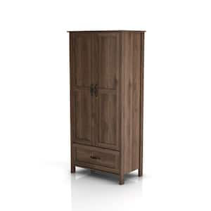 Mentero Distressed Walnut Armoire with Drawer 70.86 in. H X 33.07 in. W X 19.54 in. D