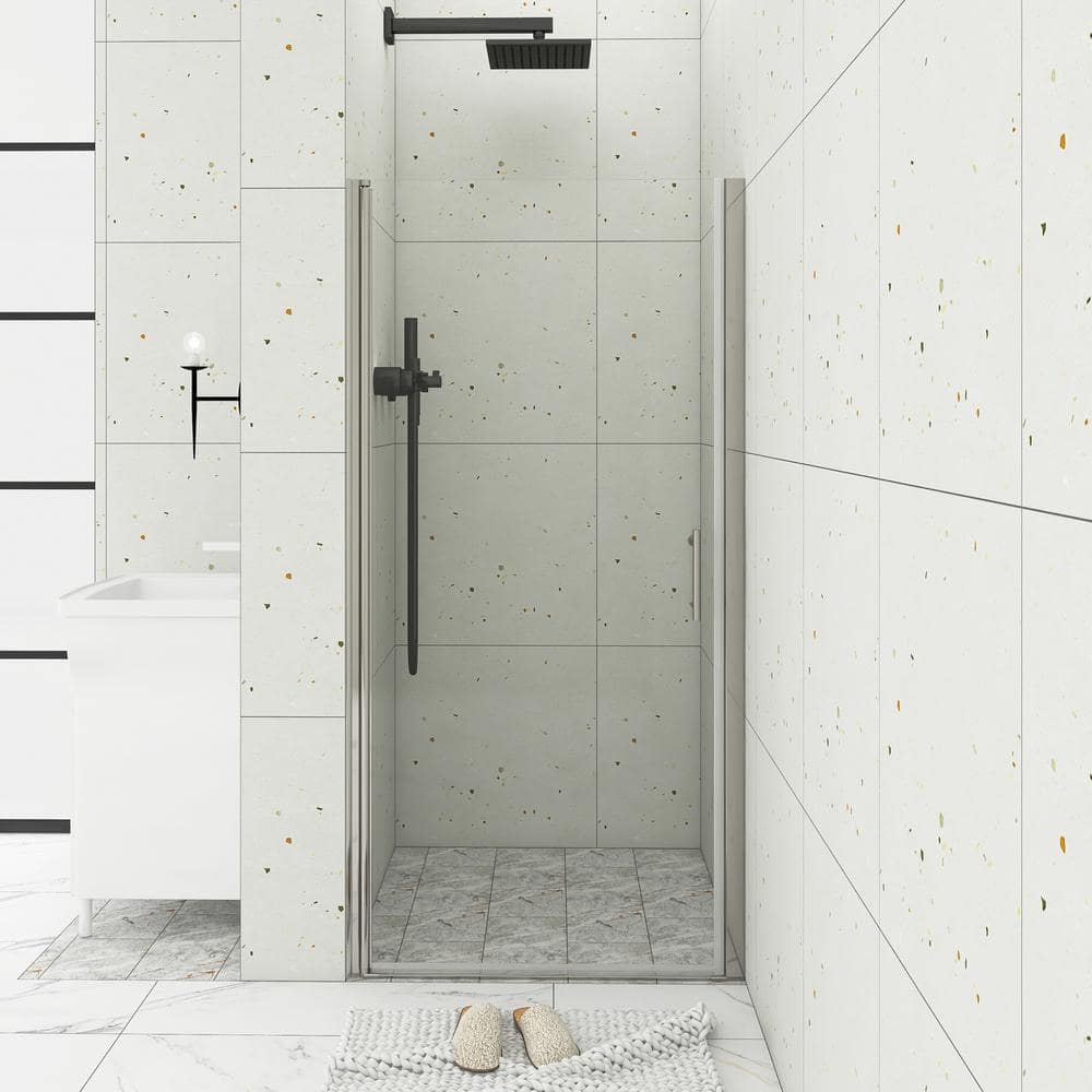 33 in. W x 72 in. H Pivot Semi-Frameless Shower Door in Chrome with Tampere