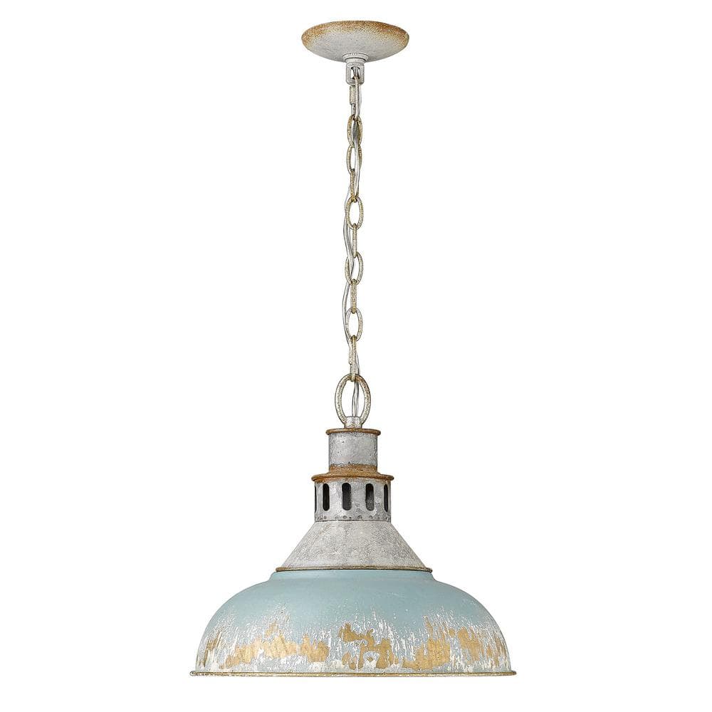 Antique Teal Rustic Steel Bell Pendant Light