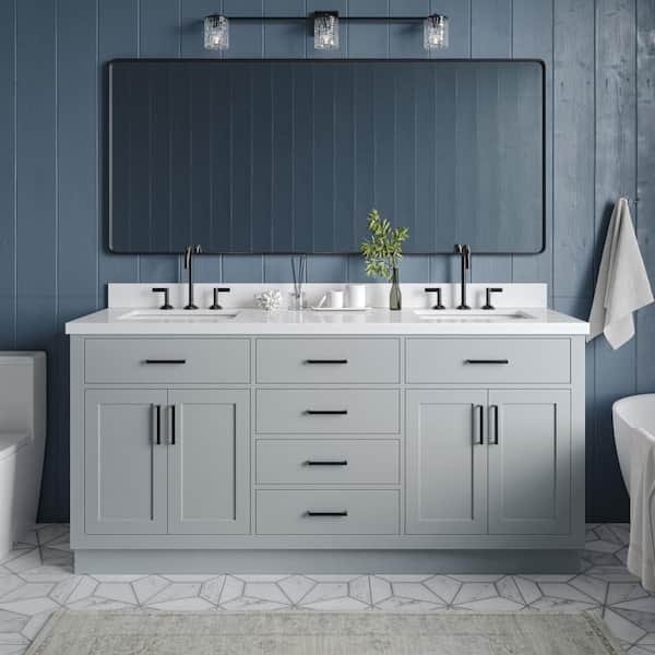 Hepburn 72 in. W x 22 in. D x 36 in. H Double Sink Freestanding in Gray Bath Vanity with Pure White Quartz Top