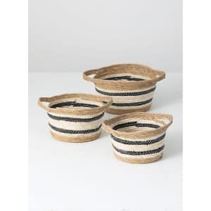 7.5", 6.75", and 6" Striped Woven Basket (Set of 3)