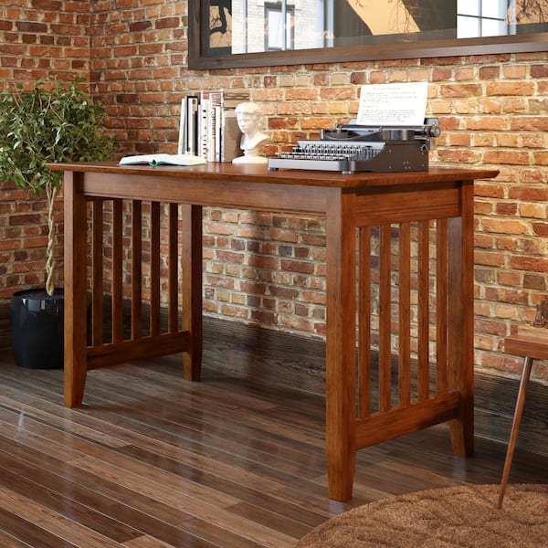 AFI Mission 48 in. Rectangular Walnut Solid Wood Writing Desk with Attachable Device Charger
