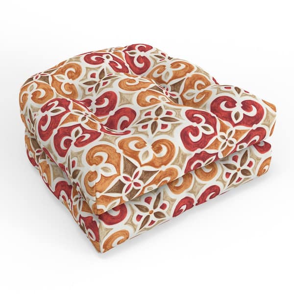 Pillow Perfect Medallion 19 in. W x 5 in. D Outdoor Square Tufted Wicker Seat Cushion 2 Count 19 in. x 19 in. Marbella Tuscan Brown